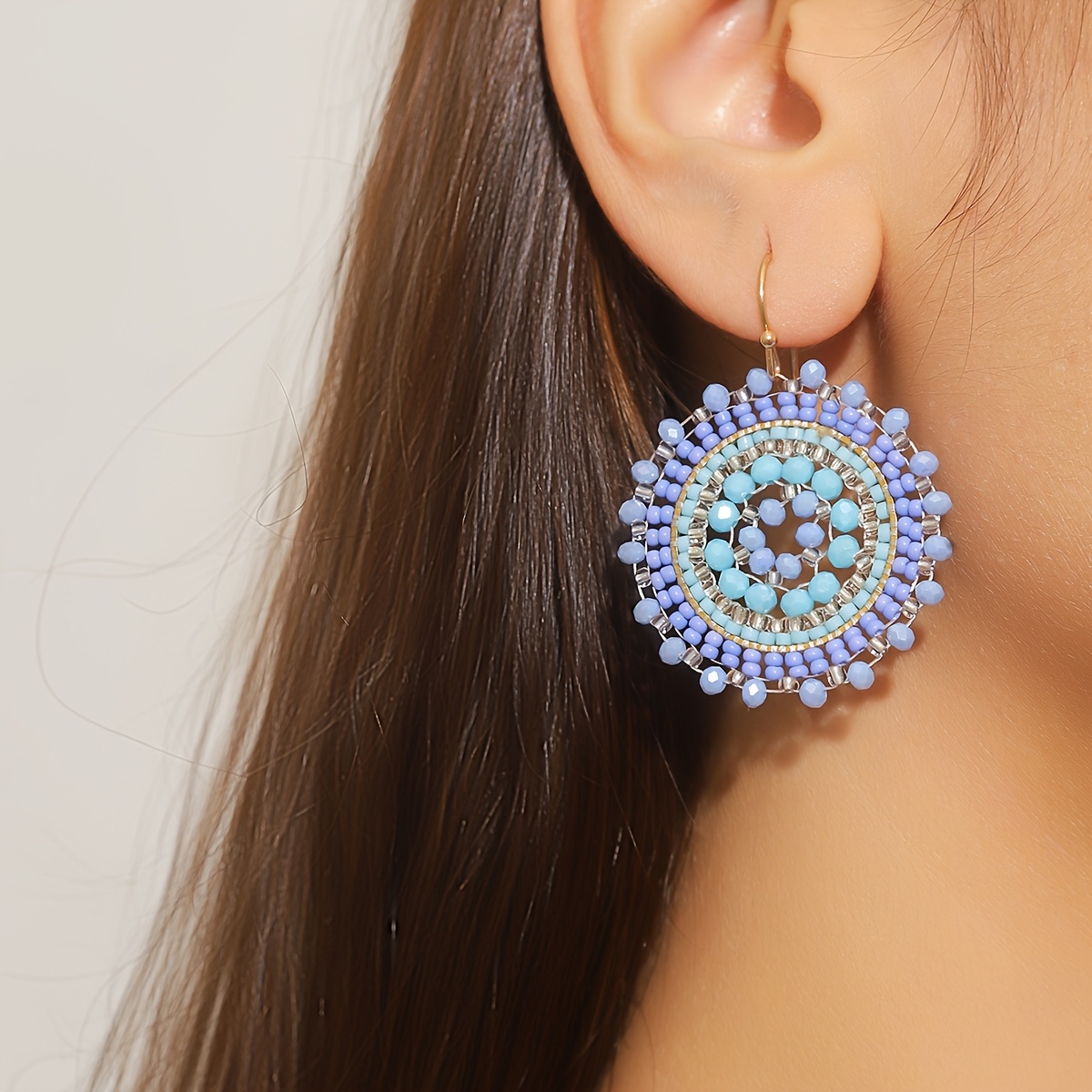 Women's Handmade Bohemian Rose-Colored Bead Round Earrings